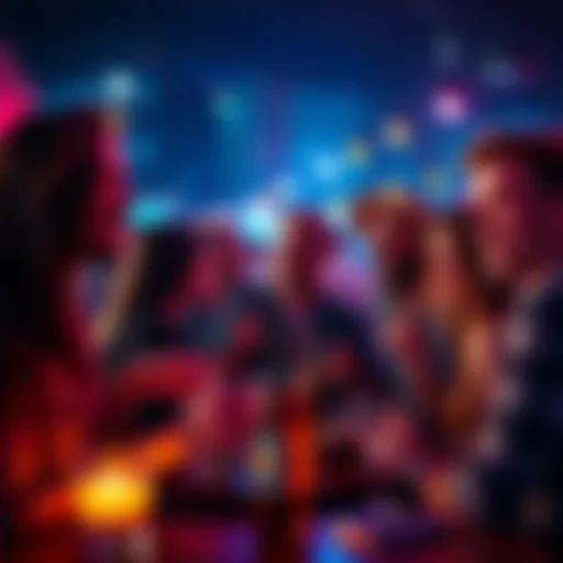 A group of friends enjoying a lively night out, filled with energy and anticipation, highlighting the pressure of making the evening memorable.