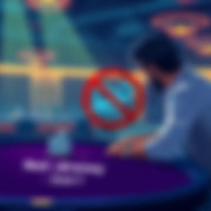 Illustration showing a player looking at a poker table with a sign indicating no cash withdrawal