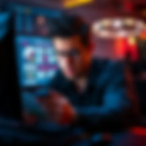 A person looking worried while reading about online poker risks on a computer screen.
