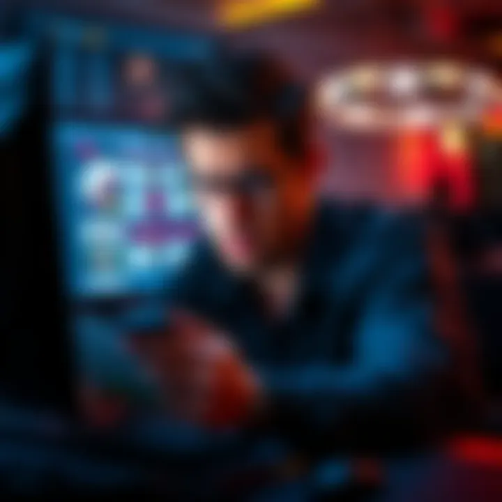 A person looking worried while reading about online poker risks on a computer screen.