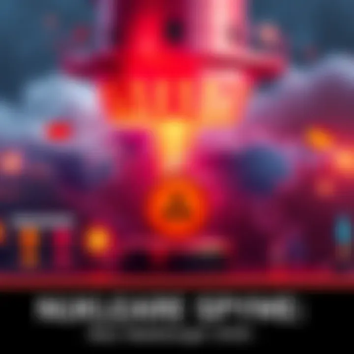 A visual representation of various global nuclear strategies and threats, with maps and icons symbolizing military tactics and geopolitical tensions.