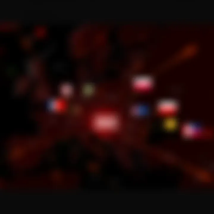 A geopolitical map highlighting countries under nuclear threat with symbols representing tensions, flags of nations in focus, and arrows indicating conflict areas.