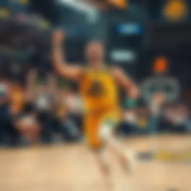 A Denver Nuggets player celebrating a big win on the court, showcasing team spirit and excitement