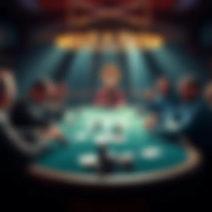 Nut Flush beats Trips in Poker A poker table showing a winning hand with a Nut Flush defeating Trips and a straight, players reacting in excitement