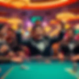 Casino Win Celebration A player celebrating a big win at Ocean Casino, with others at the table showing mixed reactions of joy and frustration.