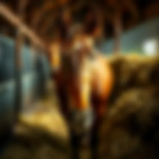 Ocelli, a racehorse with a worried expression, stands in a stable with hay around him, symbolizing his uncertain future in racing.