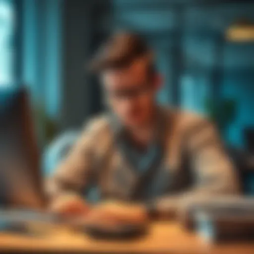 A person in an office looking stressed while managing multiple tasks at a desk, showing the hidden difficulties of seemingly easy work.