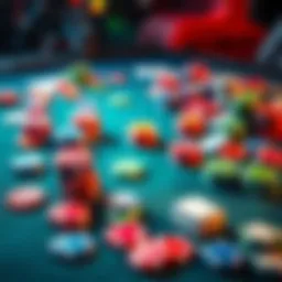 Colorful casino chips and cards scattered on a gaming table symbolizing online gaming without KYC requirements.