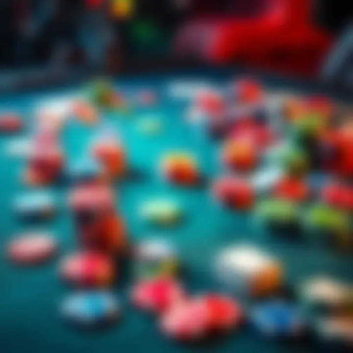 Colorful casino chips and cards scattered on a gaming table symbolizing online gaming without KYC requirements.