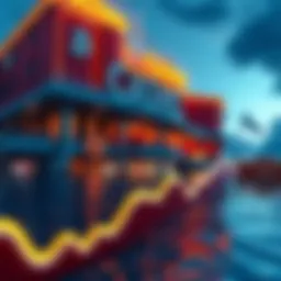 An image showing an offshore casino building with cryptocurrency symbols and a financial downturn graphic in the foreground.