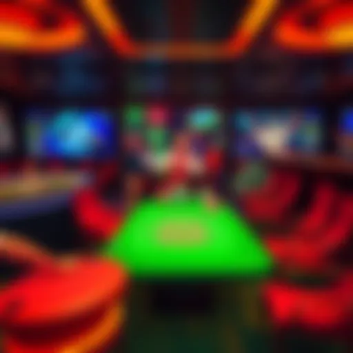 A modern online casino interface showing table games and players excited about winning big. Bright colors and engaging graphics attract attention.