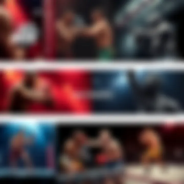A collage of old UFC fights showcasing fighters in action, highlighting the excitement of mixed martial arts.