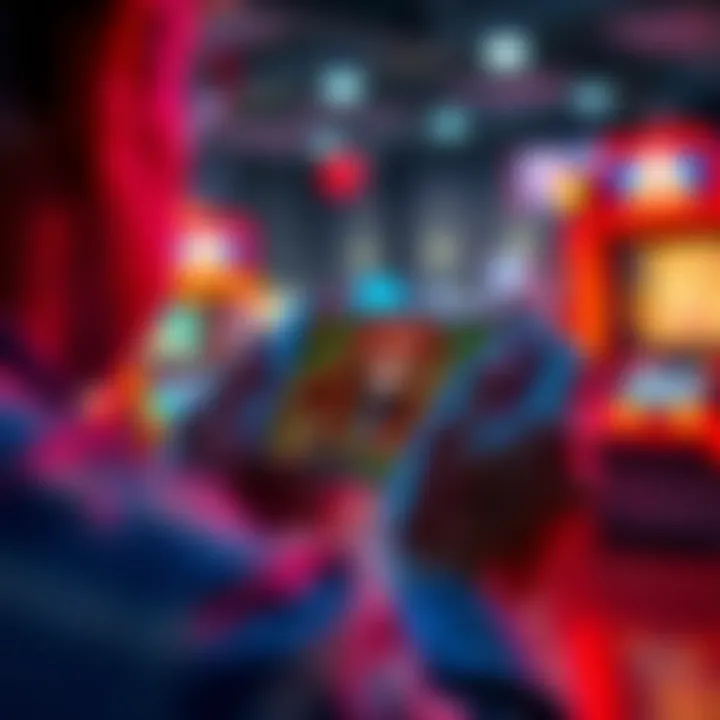 Person playing a slot game on an older smartphone using 7Bit's Lite Mode