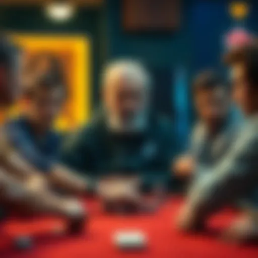 An older man at a poker table looking frustrated, surrounded by younger players who are discussing straddling.