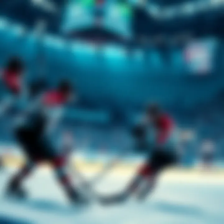 Players in action during an Olympic hockey game, showcasing exciting gameplay and competition.