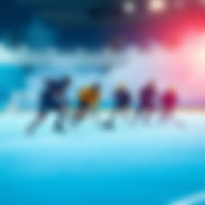 A group of athletes playing hockey on an Olympic field, showcasing teamwork and strategy during a match.