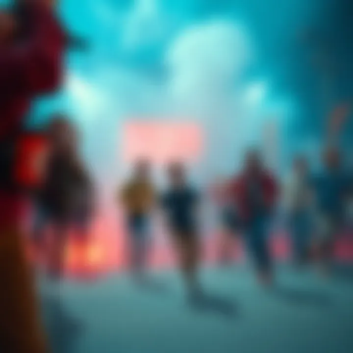 A group of people excitedly pursuing an event or activity, showcasing anticipation and energy.