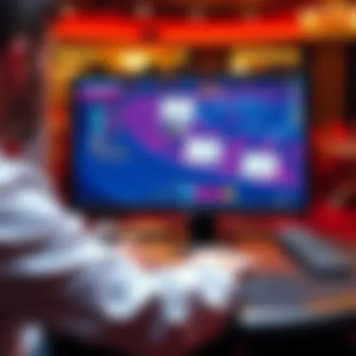 A player enjoying a virtual baccarat game on a computer with chips and cards visible on the screen.