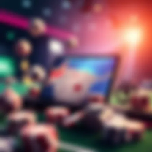 An illustration showing new betting options and innovations in online gaming with symbols of poker and sports betting.