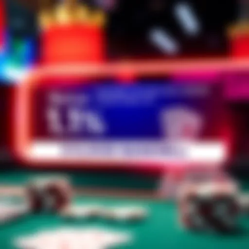 A graphic showing a promotional banner for a new online casino offering a 1% bonus on blackjack bets, with images of playing cards and chips, highlighting the $10,000 bankroll strategy,