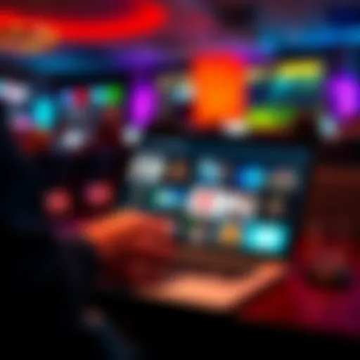 A person searching for new online gambling sites on a laptop, showing various website options on the screen.