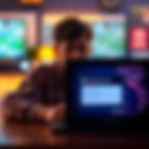 A person looking frustrated while trying to play online games on a laptop, showing a message about location restrictions.