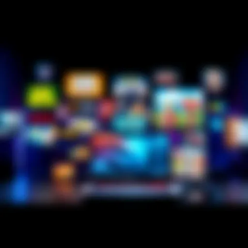 A collage of popular online gaming platforms showcasing various games and a laptop