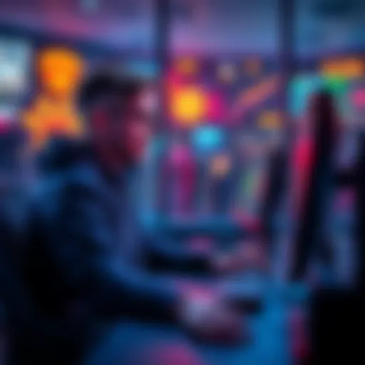 A beginner sitting at a computer, exploring online gaming options and learning about bonuses and payouts.