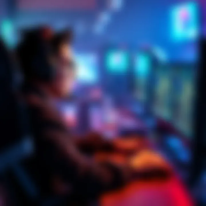 Online gaming tips A person sitting at a computer playing an online game, focused and engaged.