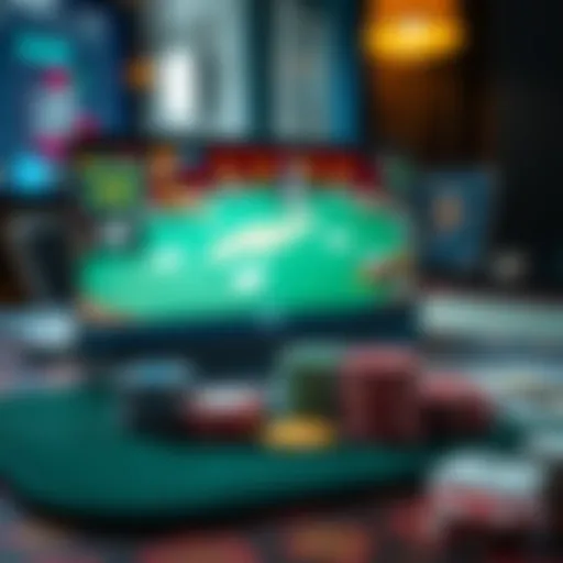 A laptop displaying an online poker game with chips and cards on the table, representing safe gambling options in Austria.