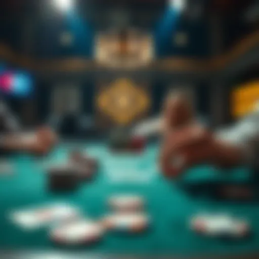 Online poker game in progress Close-up of a poker table with cards and chips, showing intense gameplay in a 200 NL online poker setting
