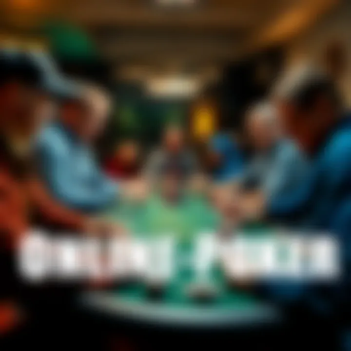 A group of people playing online poker with cards and chips at home