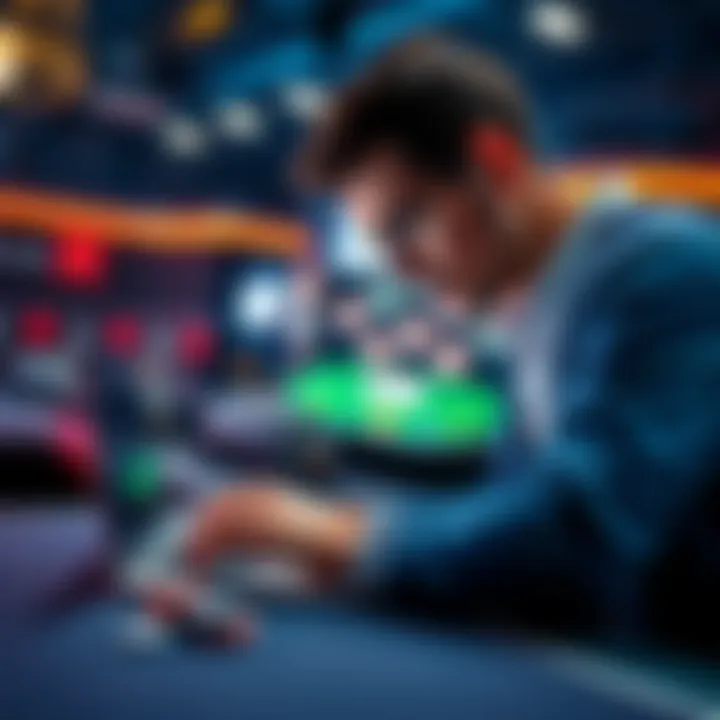 A poker player thoughtfully reviewing an online poker platform on a laptop, looking for trust indicators.