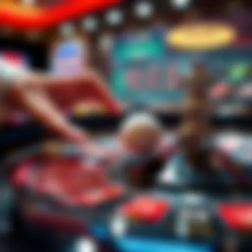 A close-up view of an online roulette table showing a ball about to land on a number, with a player's hand hovering over a betting interface.