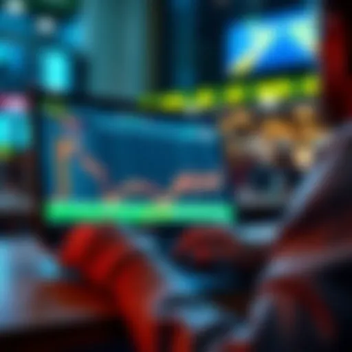 A person researching online betting myths with a laptop and betting graphics on the screen