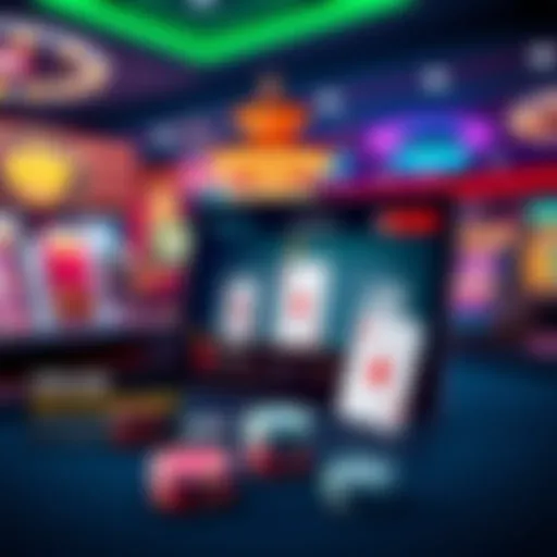 A screenshot of a user-friendly online blackjack app showing cards and a betting interface, with a vibrant casino background