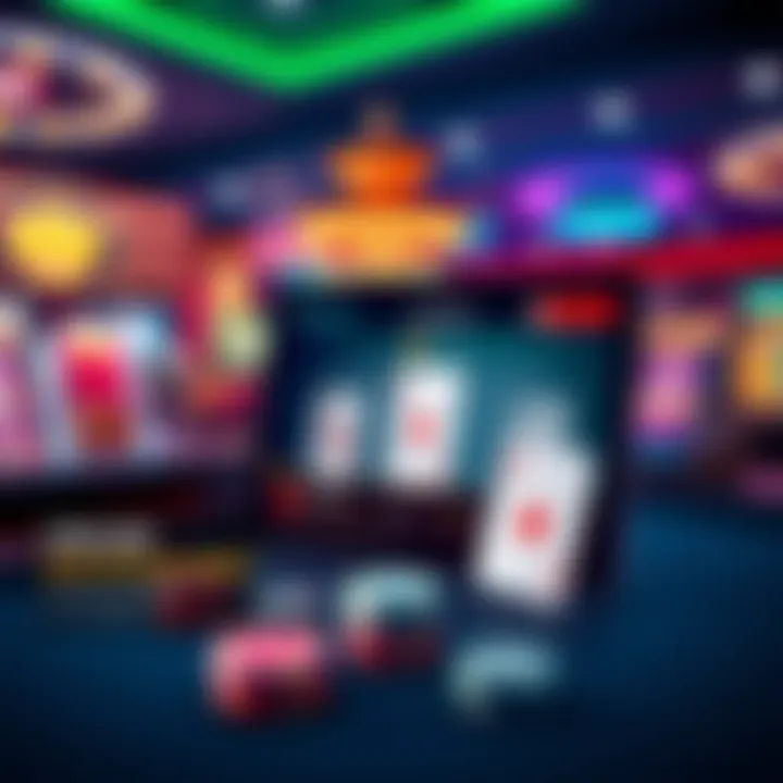 A screenshot of a user-friendly online blackjack app showing cards and a betting interface, with a vibrant casino background