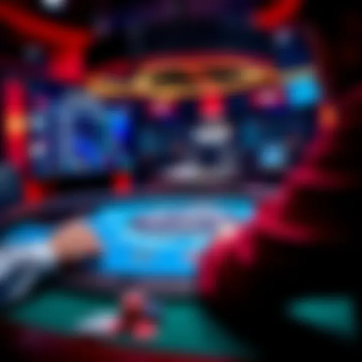 Online Blackjack Gameplay A player at an online blackjack table, making a decision on whether to hit or stand, with cards and chips visible on the screen.