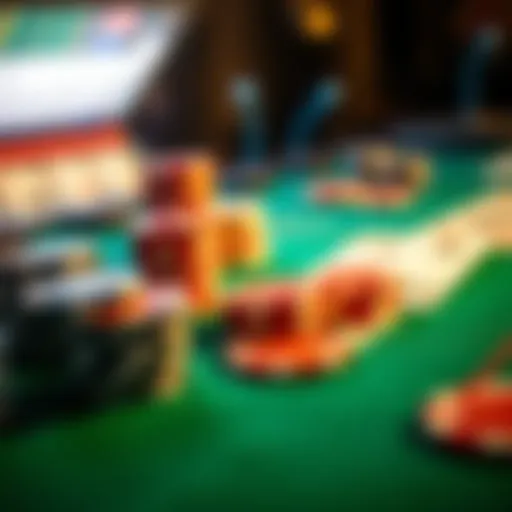 Online blackjack table with chips and cards A close-up of an online blackjack table showing cards and poker chips, symbolizing a player's loss.