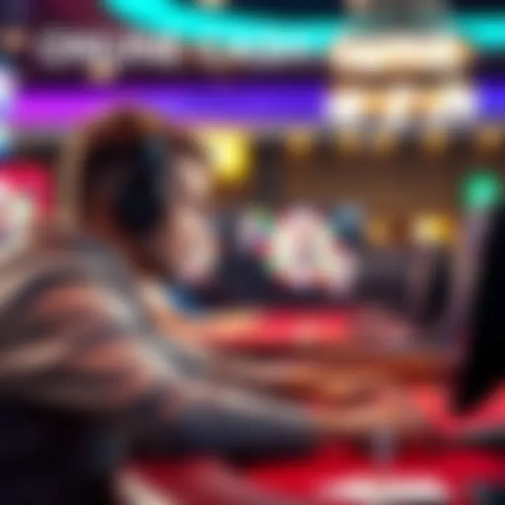 A player focused on their screen during an online cash game, analyzing strategies and making decisions based on game theory.