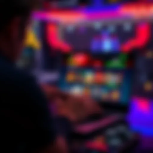 A person analyzing an online casino website on a laptop with bonus offers displayed