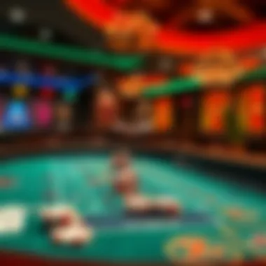 A Baccarat table in an online casino setting, showcasing cards and chips ready for play.