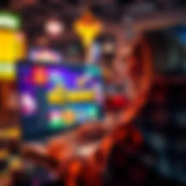 Online Casino Bonus Promotion A person excitedly checking online casino promotions on a laptop with colorful bonus banners on the screen.