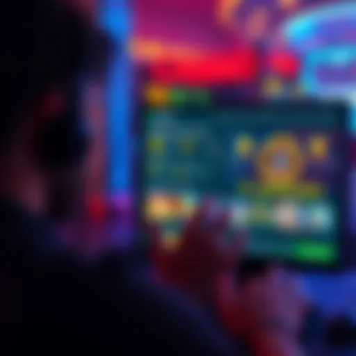 Online casino evaluation A person reviewing an online casino website with gaming options and trust symbols on the screen