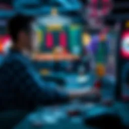 A person sitting at a computer playing an online casino game, surrounded by chips and virtual cards, representing easy access to gambling.