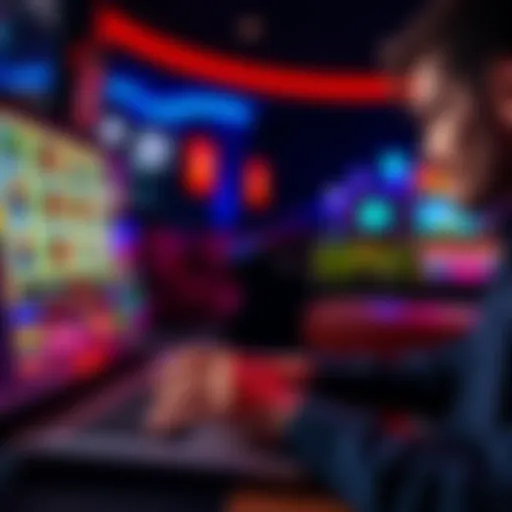 A person playing at an online casino with a laptop, displaying winning symbols on the screen, indicating fast payouts.