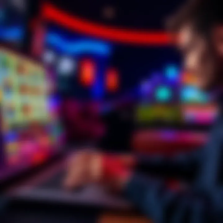 A person playing at an online casino with a laptop, displaying winning symbols on the screen, indicating fast payouts.