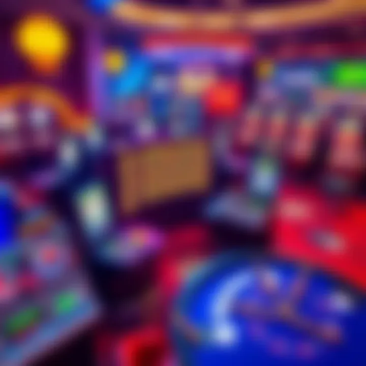 Exciting Online Casino Games A colorful display of various online casino games including slots and card tables, showcasing the excitement of digital gambling.