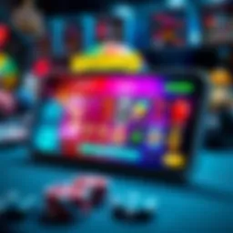A smartphone displaying various online casino games with bright graphics and bonus notifications