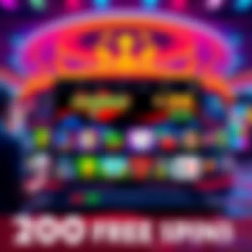 A vibrant online casino interface showing games and bonus offers, with 200 free spins highlighted for players in Canada.